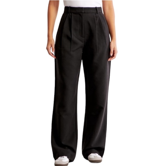 Abercrombie & Fitch Wide Leg Pleated Front Lyocell Black Pants - Picture 1 of 10